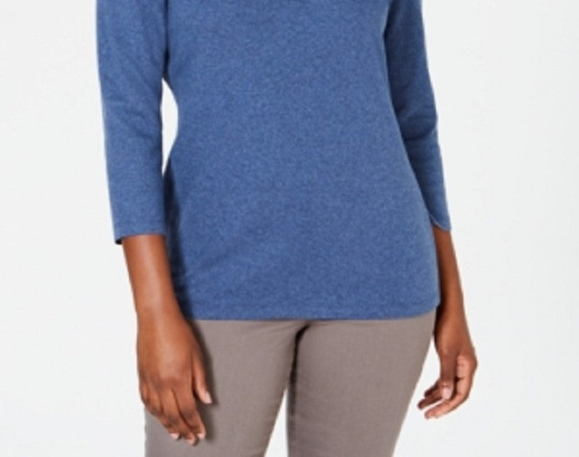 Karen Scott Women's Embroidered Cotton Layered Look Top Blue Size Petite M