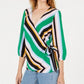 Bar III Women's Striped Wrap Blouse Green Size X-Small
