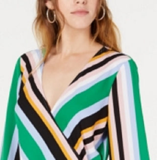 Bar III Women's Striped Wrap Blouse Green Size X-Small