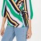 Bar III Women's Striped Wrap Blouse Green Size X-Small