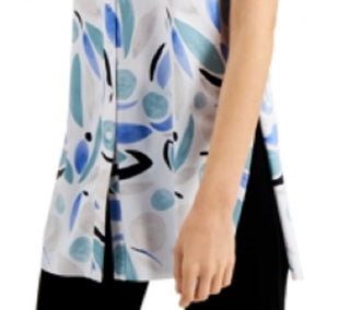 Alfani Women's Blouse ButtonDown Printed Knit Top Blue Size Petite XL