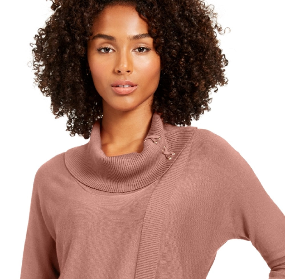 JM Collection Women's Faux Wrap Cowl Neck Sweater Pink Size X-Large