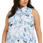 Alfani Women's Printed Button Down Tunic Top Blue Size 0X