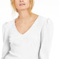 INC International Concepts Women's  Puff Shoulder Ribbed Top White Size Petite S