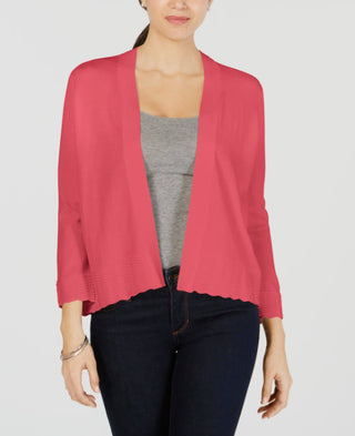 Charter Club Women's Textured Knit Open Cardigan Pink Size Large