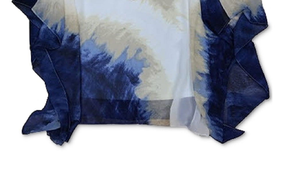 JM Collection Women's Crochet Trim Printed Poncho Top Blue Size X-Small