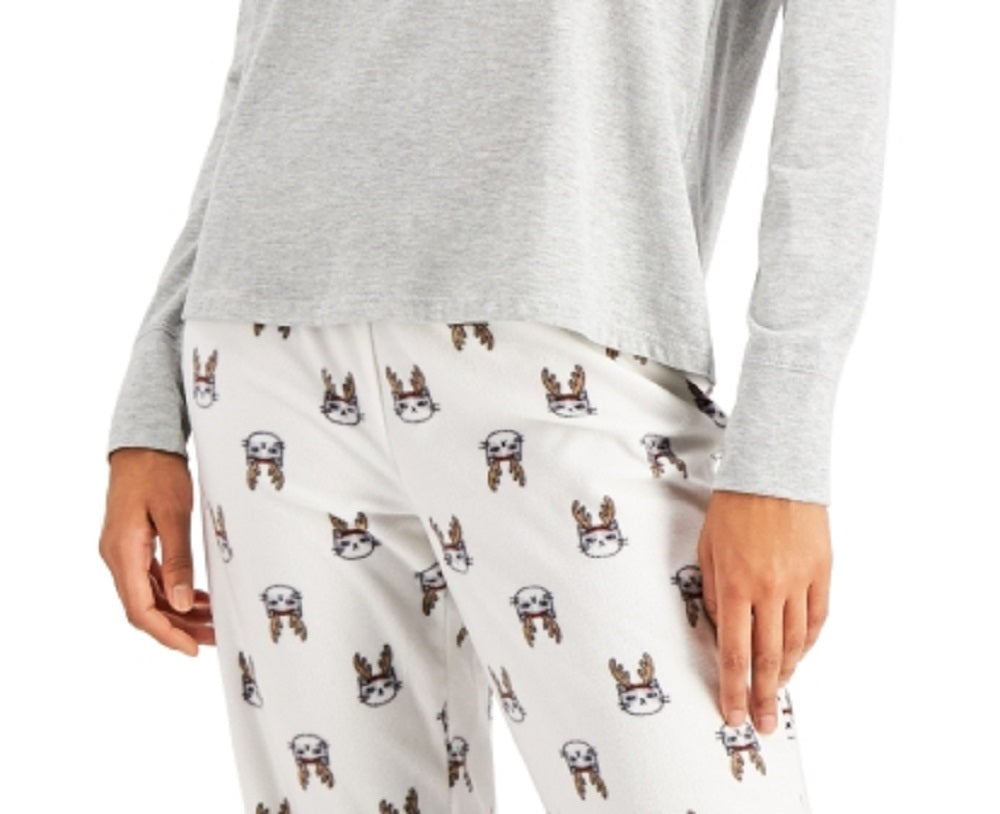 Jenni Women's Fleece Pants Pajamas & Eye Mask 3Pc Set Gray Size Large