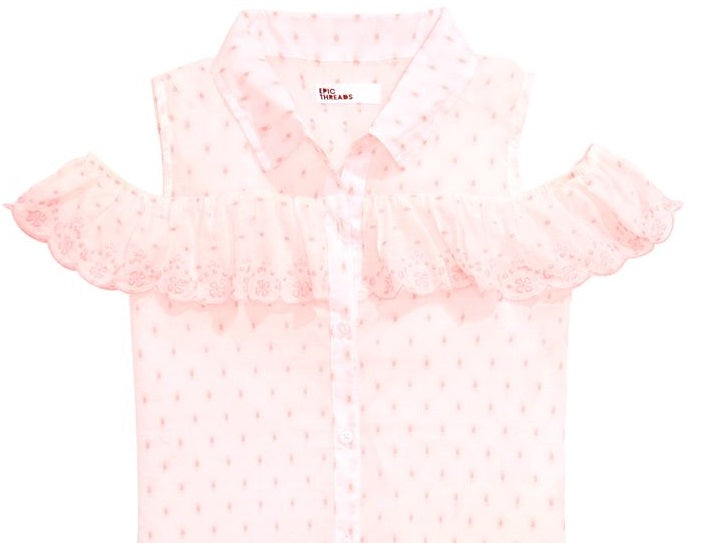 Epic Threads Big Girl's Scalloped Ruffle Cold Shoulder Shirt Pink Size X-Large