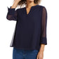 Charter Club Women's Petite Sheer-Sleeve Top Blue Size P/SM
