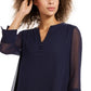 Charter Club Women's Petite Sheer-Sleeve Top Blue Size P/SM
