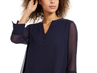Charter Club Women's Petite Sheer-Sleeve Top Blue Size P/SM