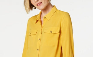Charter Club Women's Solid Button-up Shirt Yellow Size Petite XL