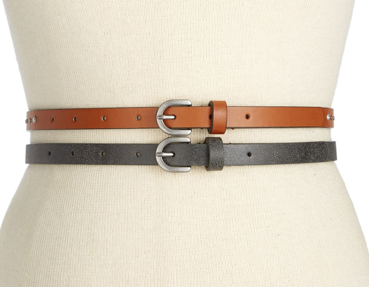 Style & Co Women’s Rhinestone & Stud 2 for 1 Skinny Belts Black Size L