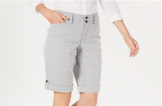 Charter Club Women's Striped Tummy Control Bermuda Shorts Gray Size 12 Petite