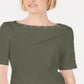 Karen Scott Women's Stud Embellished Boat Neck Top Green Size Small
