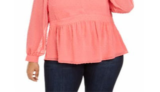 Charter Club Women's Plus Clip Dot Blouse Pink Size 2X