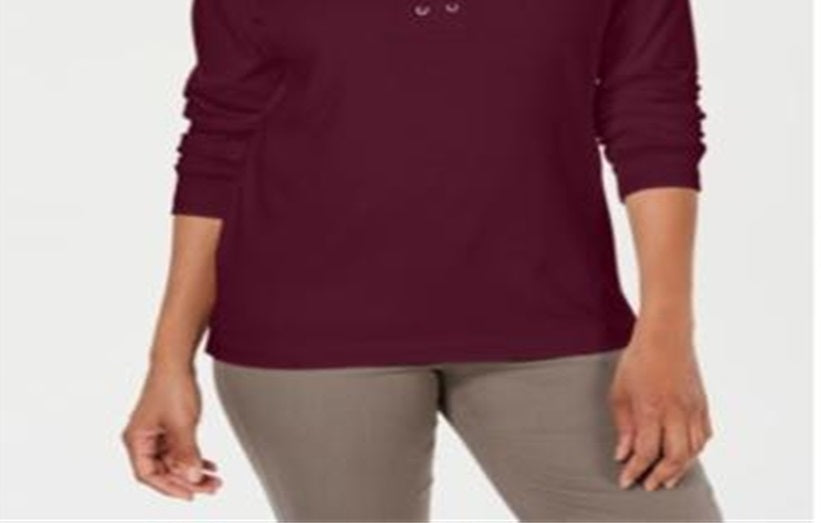 Karen Scott Women's Lace Up Long Sleeve Scoop Neck Top Red Size X-Small