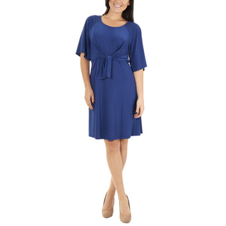 NY Collection Women's Raglan Elbow Sleeve Dress Navy  Size Petite Medium