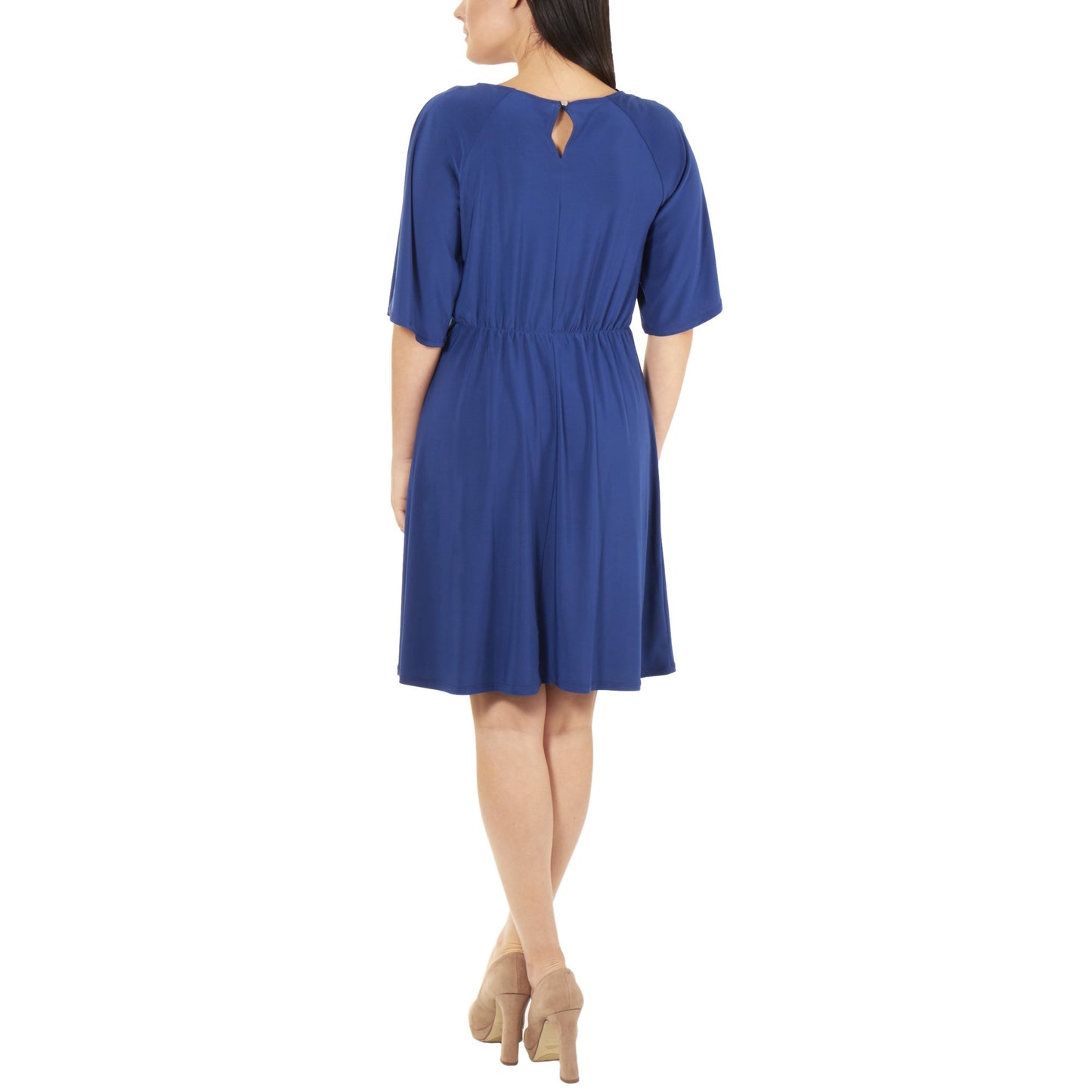 NY Collection Women's Raglan Elbow Sleeve Dress Navy  Size Petite Medium