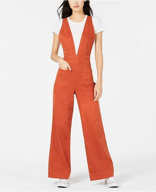 Dollhouse Junior's Wide Leg Colored Denim Overalls Brown Size 7