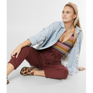 Free People Women's Margate Paperbag High Waist Pleated Pants Red Size Medium