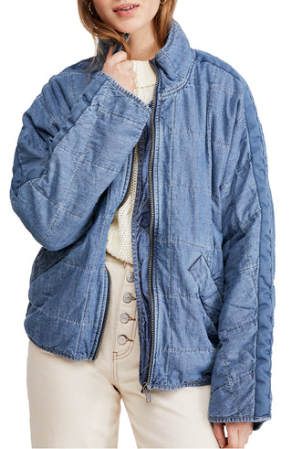 Free People Women's Dolman Quilted Denim Jacket Blue Size X-Small
