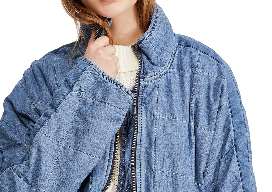 Free People Women's Dolman Quilted Denim Jacket Blue Size X-Small
