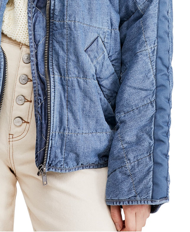 Free People Women's Dolman Quilted Denim Jacket Blue Size X-Small