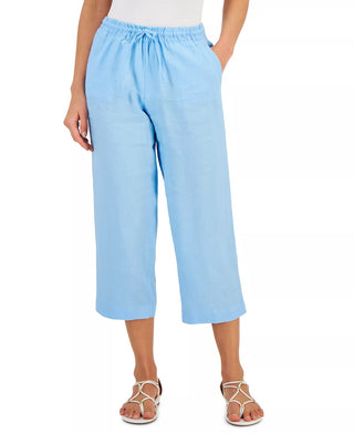 Charter Club Women's Tie-Waist Cropped Pants  Blue Size 18