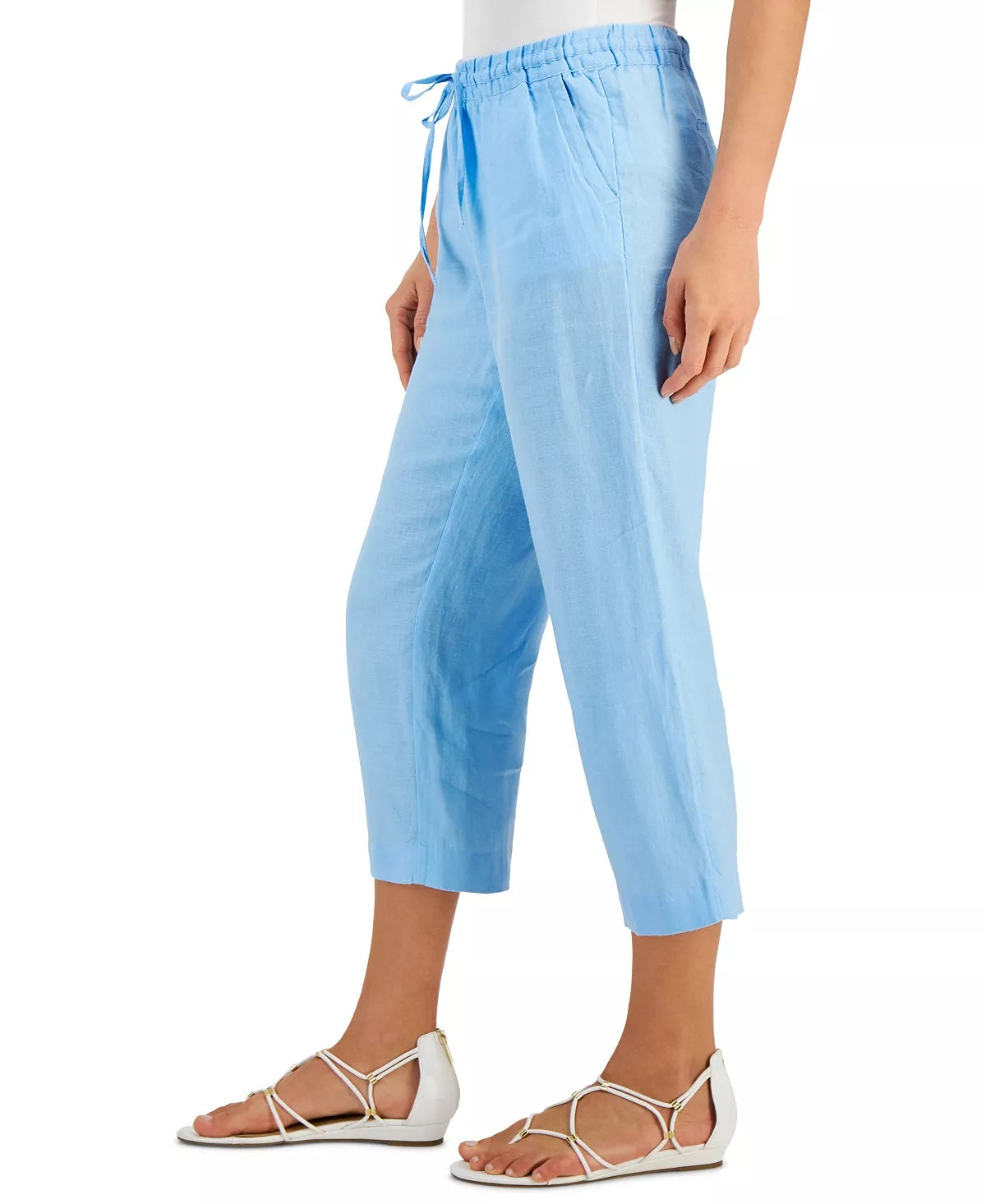 Charter Club Women's Tie-Waist Cropped Pants  Blue Size 18