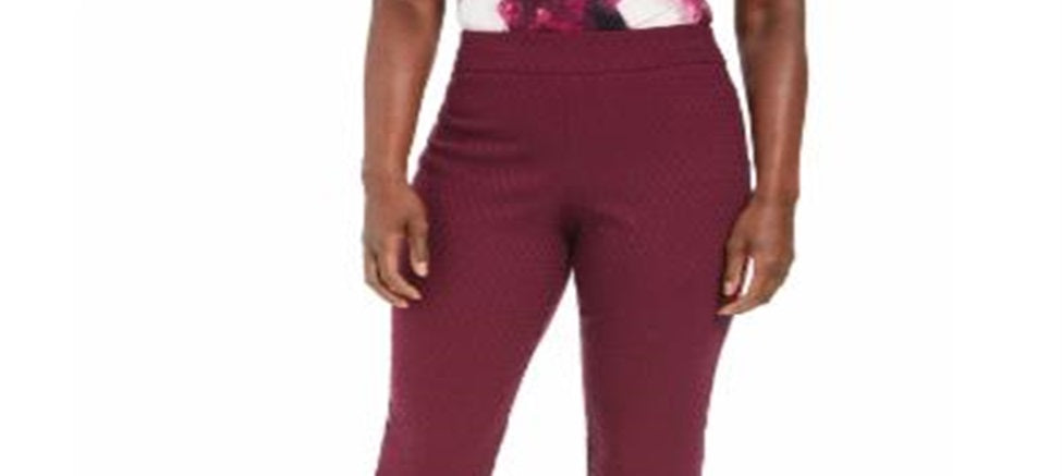 JM Collection Women's Jacquard Straight Leg Pull On Pants Purple Size Large