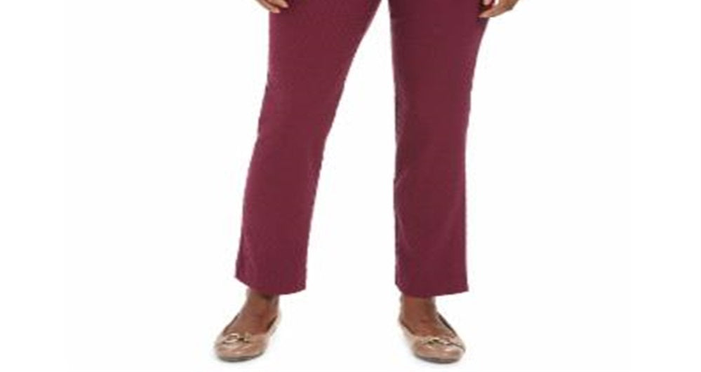 JM Collection Women's Jacquard Straight Leg Pull On Pants Purple Size Large