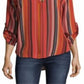 John Paul Richard Women's Striped Blouse With Roll Tab Sleeves Red Size Petite XS