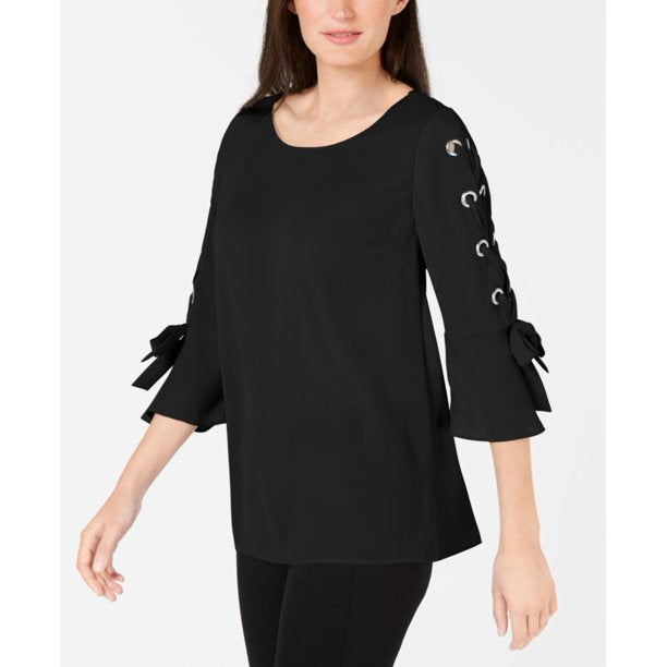 Jm Collection Laced Grommet-Sleeve Top Black Size XXL