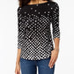 NOSTOCK Charter Club Women's Button Shoulder Print Top Black Size Medium