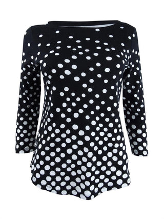 NOSTOCK Charter Club Women's Button Shoulder Print Top Black Size Medium