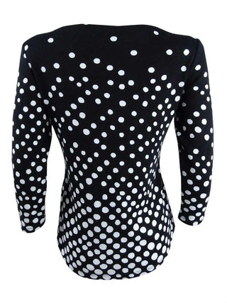 NOSTOCK Charter Club Women's Button Shoulder Print Top Black Size Medium