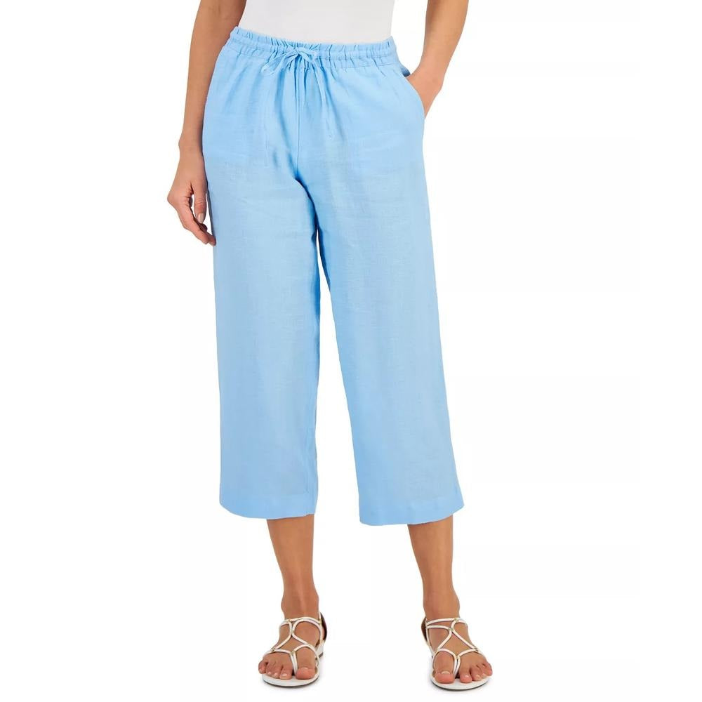 Charter Club Women's Tie Waist Cropped Pants Blue Size 10