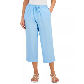 Charter Club Women's Tie Waist Cropped Pants Blue Size 10