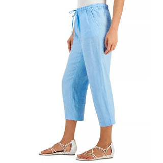 Charter Club Women's Tie Waist Cropped Pants Blue Size 10