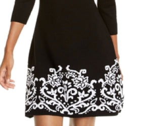 Sequin Hearts Junior's Border Print A Line Sweater Dress Black Size Small