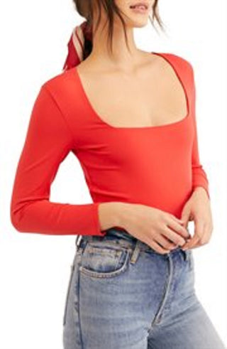 Free People Women's Truth Or Square Bodysuit Red Size Large