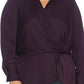 Vince Camuto Women's Plus Long Sleeve Hammer Satin Peplum Twist Blouse Purple Size 1X