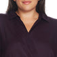 Vince Camuto Women's Plus Long Sleeve Hammer Satin Peplum Twist Blouse Purple Size 1X