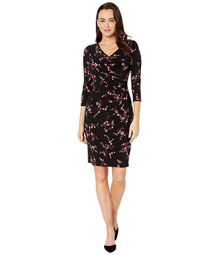 Ralph Lauren Women's Sheath Ruched Floral Dress Black Size 8