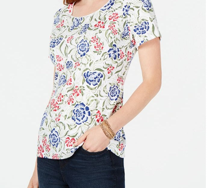 Karen Scott Printed T-Shirt White Size XL