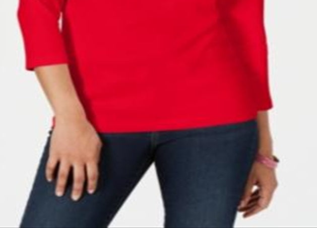 Karen Scott Women's Cotton Henley Top Red Size X-Small
