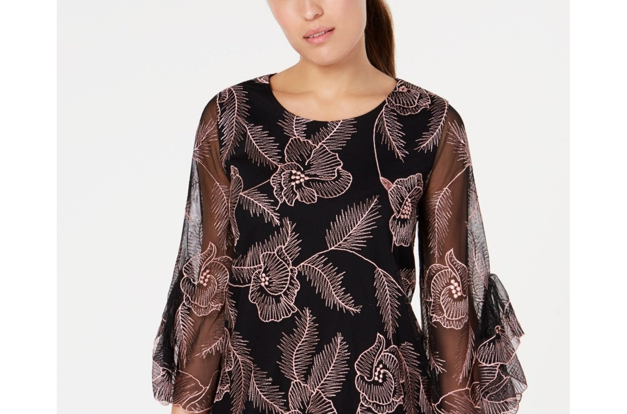 Alfani Women's Embroidered Flounce Sleeve Top Pink Size Petite L