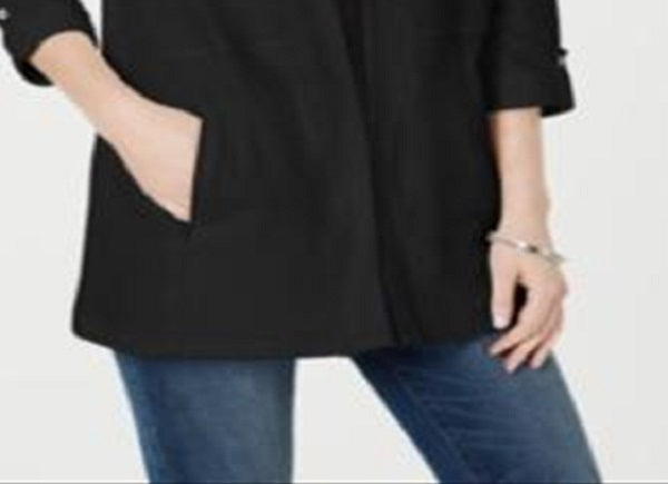 Karen Scott Women's Open Front 3/4 Sleeve Sweater Black Size Petite Small