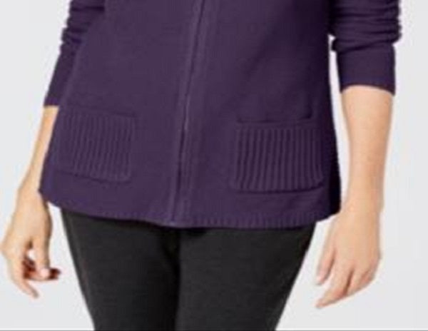 Karen Scott Women's Textured Zip Front Cardigan Purple Size X-Small